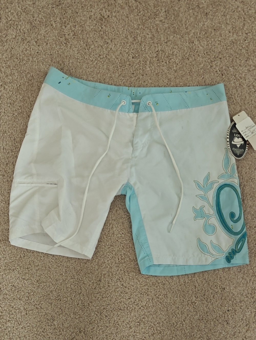 Lost Women's Swim Board Shorts in White and Aqua